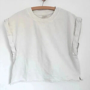 Calia Women’s Short Sleeve French Terry Extended Shoulder Cream Top Size M